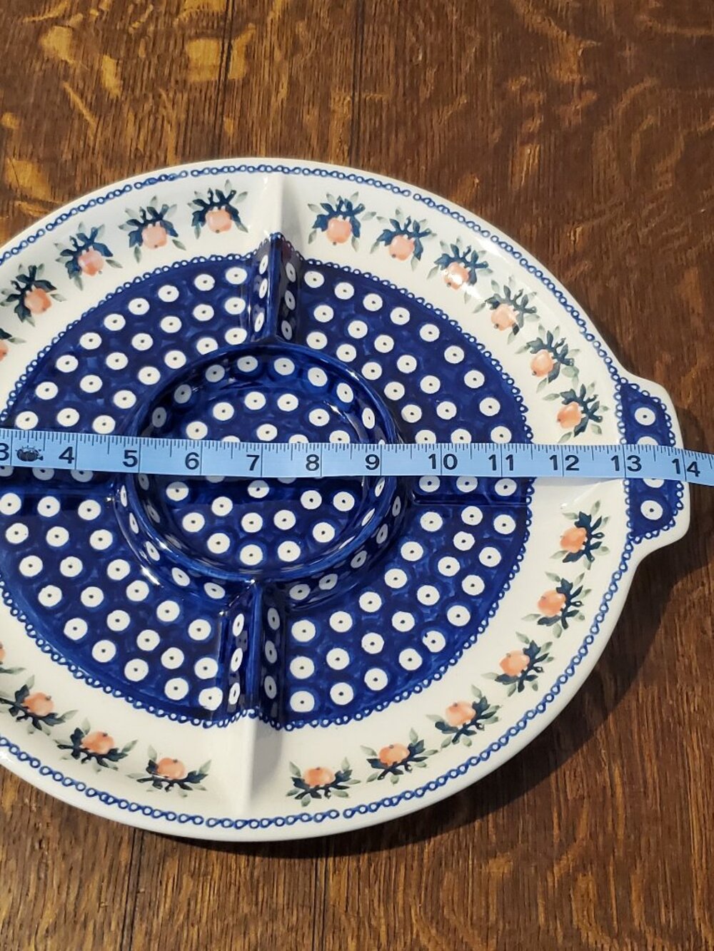Manufaktura Polish Pottery Divided Serving Platter in Juicy Apple pattern - Picture 3 of 5